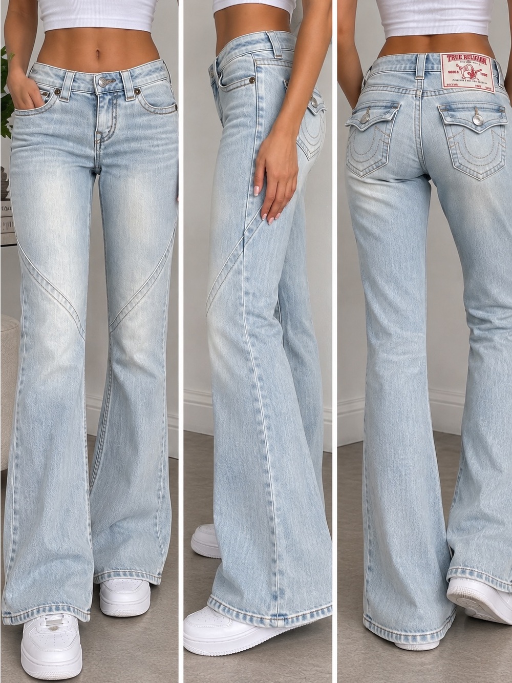 True Religion Joey Low Rise Flare Jeans Light Wash Size 26 Y2K